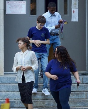 Abraham Attah with other casts on set of Spiderman: Homecoming