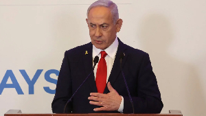 Israel's Prime Minister Benjamin Netanyahu speaks during an event at the Waldorf Astoria Hotel