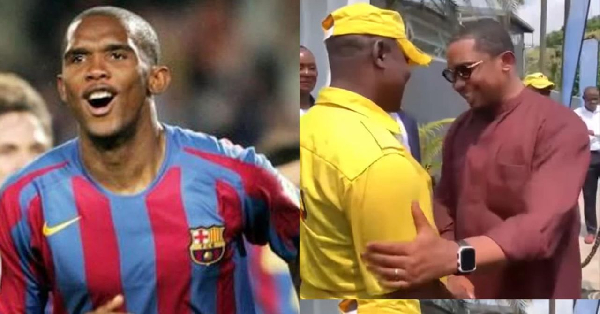 Samuel Eto'o, exchange pleasantries with his former teammate