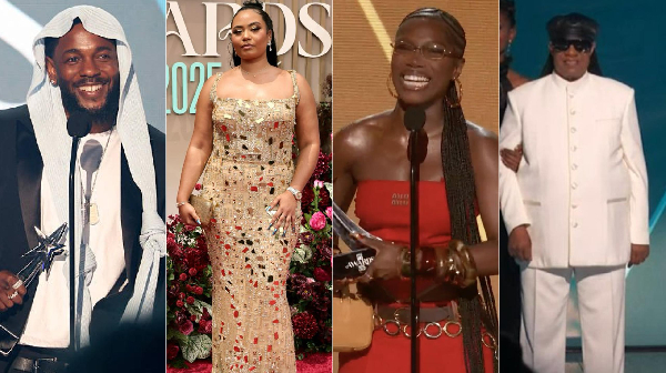 From L to R: Kendrick Lamar, Moliy, Doechii and Steve Wonder at the 2025 BET