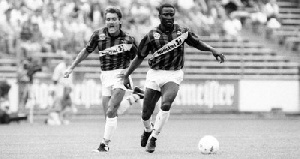 Tony Yeboah in action during his time for Frankfurt in the Bundesliga