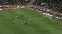 Asamoah Gyan about to take a penalty during the 2010 World Cup in South Africa