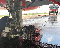 Tyres of the Max Air 737-400 destroyed after screeching on the runway