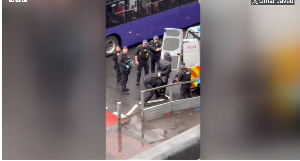 Sreenshot from a video that showed an arrest outside Heathrow Airport