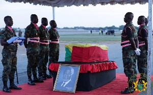 The casket of Kofi Annan is on display at the AICC for Ghanaians to pay their last respects