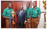 NMSQ 2017 winners presenting the trophy to President Akufo-Addo