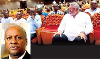 Jerry John Rawlings with other dignitaries at the National Theater on Thursday - [Inset] John Mahama