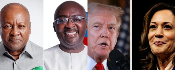 John Mahama, Dr Bawumia, Kamala Harris and Donald Trump