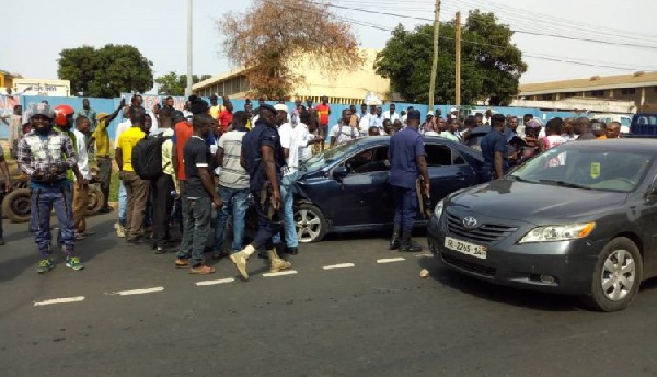 Police and civilians at a recent robbery scene at the North Industrial Area
