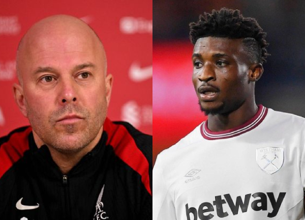 Liverpool manager Arne Slot and Mohammed Kudus