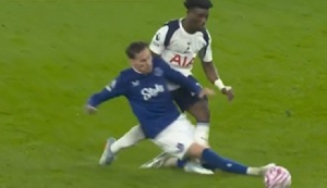 James Garner (in blue jersey) gave Kudus a dangerous sliding tackle James Garner (in blue jersey) gave Kudus a dangerous sliding tackle