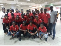 Black Queens squad at the airport.