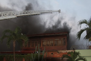 Fire yesterday razed down the Coconut Grove Regency Hotel in Accra