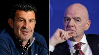 Luis Figo (L) says Gianni Infantino (R) must resign as FIFA President