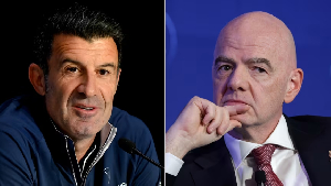 Luis Figo (L) says Gianni Infantino (R) must resign as FIFA President