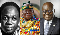 The late Dr. Kwame Nkrumah, Otumfuo Osei Tutu II and President Nana Addo Dankwa Akufo-Addo (L to R)