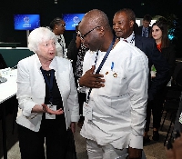 Ken Ofori-Atta with US Treasury Secretary Janet Yellen, following the Roundtable Discussion