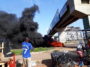 Residents blocked the highway with burning tyres