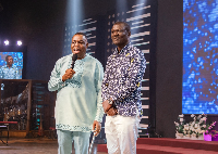 Victor Yaw Asante MD/CEO of FirstBank with the Presiding Bishop of Victory Bible Church Bishop N.A T