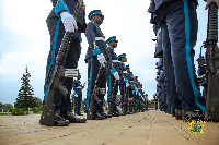 Some officers on parade during a change of guards at the Presidency