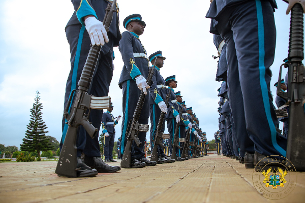 Some officers on parade during a change of guards at the Presidency