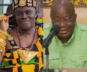 Dormaahene Osagyefo Oseadeeyo Agyemang Badu II (left) and President Nana Akufo-Addo (right)