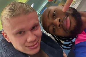 Erling Haaland (L) and Antoine Semenyo (R) are Man City teammates