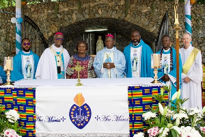 Vice President Prof Naana Jane Opoku-Agyemang (3rd from left) with the Archbishop and other priests