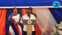 President Akufo-Addo with 1st Lady addressing party members
