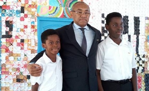 CAF President, Dr. Ahmad Ahmad with Kwabena and Ekow Enti