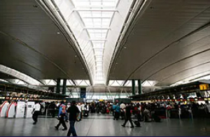 The inside of terminal four at John F Kennedy Airport