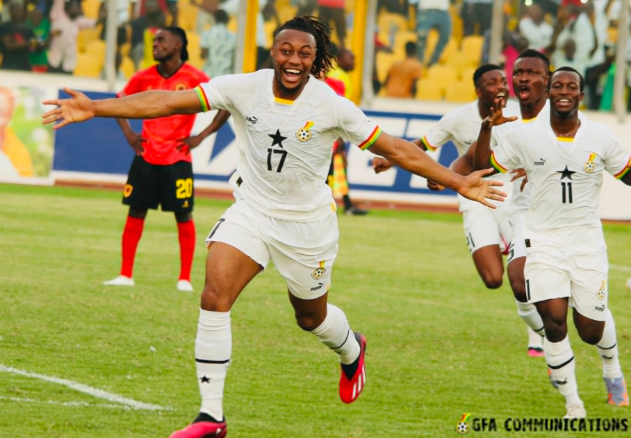 Antoine Semenyo celebrates scoring for the Black Stars