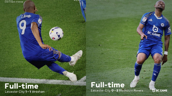 Leicester full time graphics with Jordan Ayew