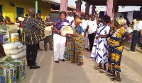 Former MP for Gomoa Central speaking at a Mother's Day celebration at Gomoa Dahom