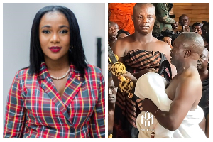 Obirikomfo Anokye Boakye II (R) has banned Mavis from organising events