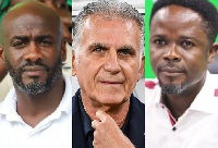 L-R: Football coaches Otto Addo, Carlos Queiroz and sports journalist Dan Kwaku Yeboah