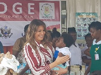 US First Lady Melania Trump mingles with staff and patients at the Ridge Hospital