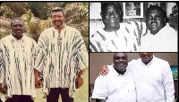 A photo collage of Julius Debrah with JJ Rawlings and President Mahama