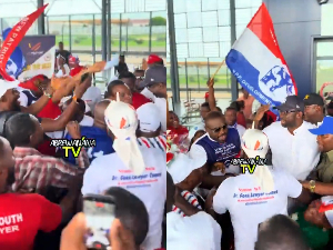 Baffour Awuah being welcomed at the airport