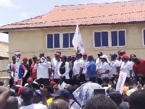 Alan Kyerematen addressing NPP supporters on Saturday after health walk