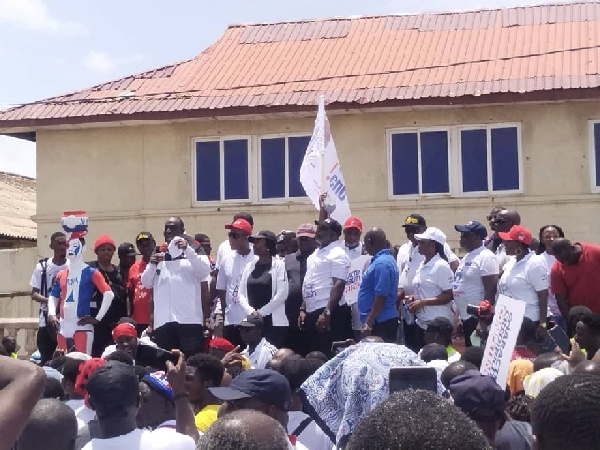 Alan Kyerematen addressing NPP supporters on Saturday after health walk