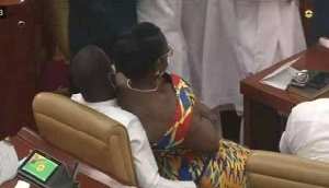 Ursula Owusu-Ekuful was pictured sitting on Akandoh's laps during the melee