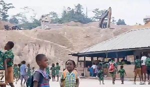 Galamsey activities ongoing right close to a basic school