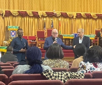 The delegation addressing a congregation in one of the churches they visited