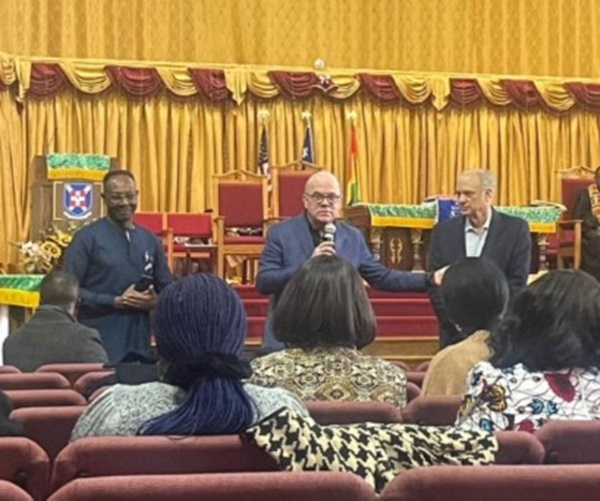 The delegation addressing a congregation in one of the churches they visited