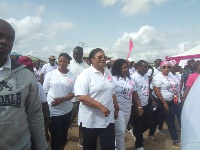 First Lady Rebecca Akufo-Addo took part in a Breast Cnacer Awareness walk in Koforidua