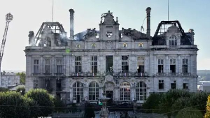 Limoges city hall was set on fire last weekend with its wooden clock tower collapsing