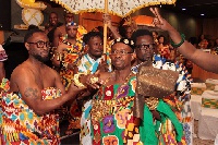 Nana Owusu Akyaw Mensah Aborampa flanked by his elders