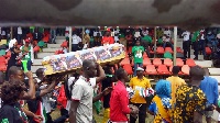 Some NDC supporters were seen carrying coffin with pictures of Akufo-Addo at the manifesto launch