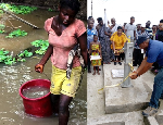 Dr Kofi Ahlijah (R - fetching water with a small cup) is calling for water security in rural areas